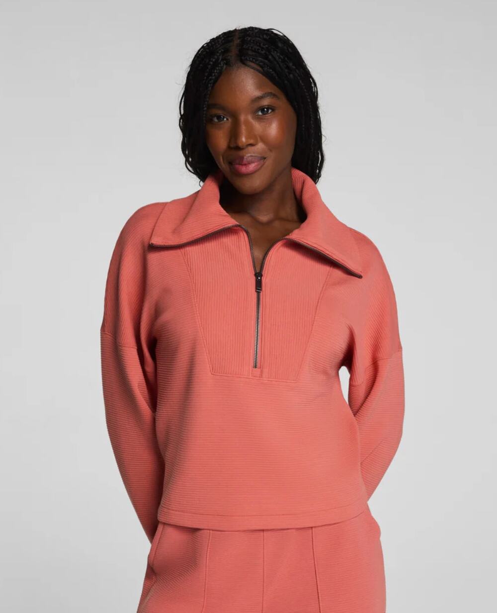 SPANX AirEssentials French Rib Half Zip in Clay Size 2X